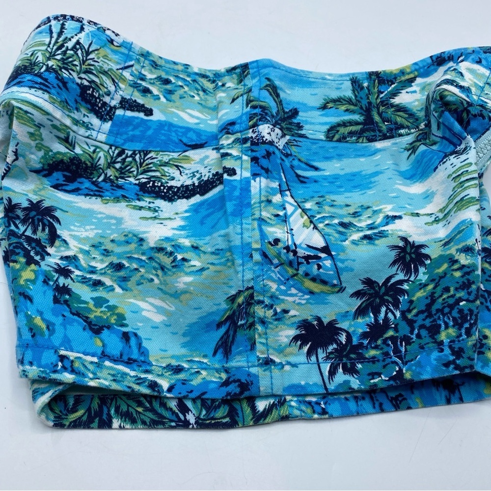 Low Rise Mini Micro coastal all Print Tropical Palm Tree Jean Short Spring 7/8 - Picture 6 of 8